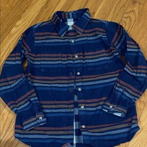Crewcuts REVERSIBLE Blue and Brown Striped and White and Blue Button Down Shirt
